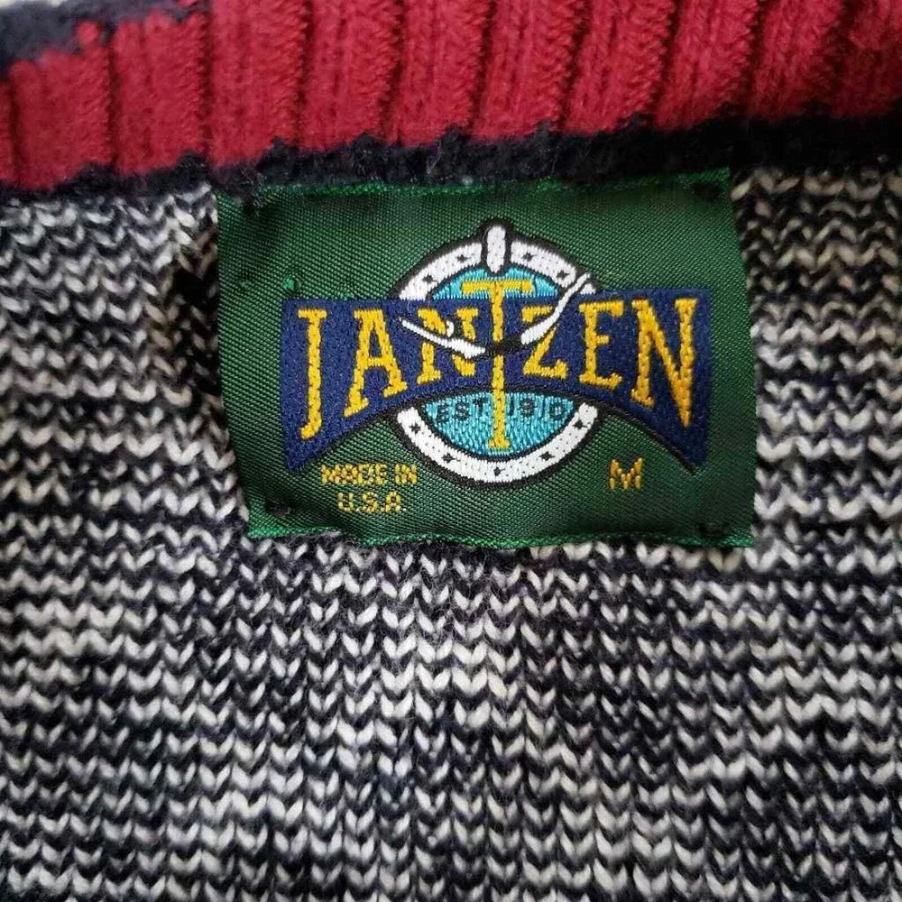 Jantzen Mens Pullover Ugly Sweater Blue Red Nordic Winter Fair Isle Cotton USA M